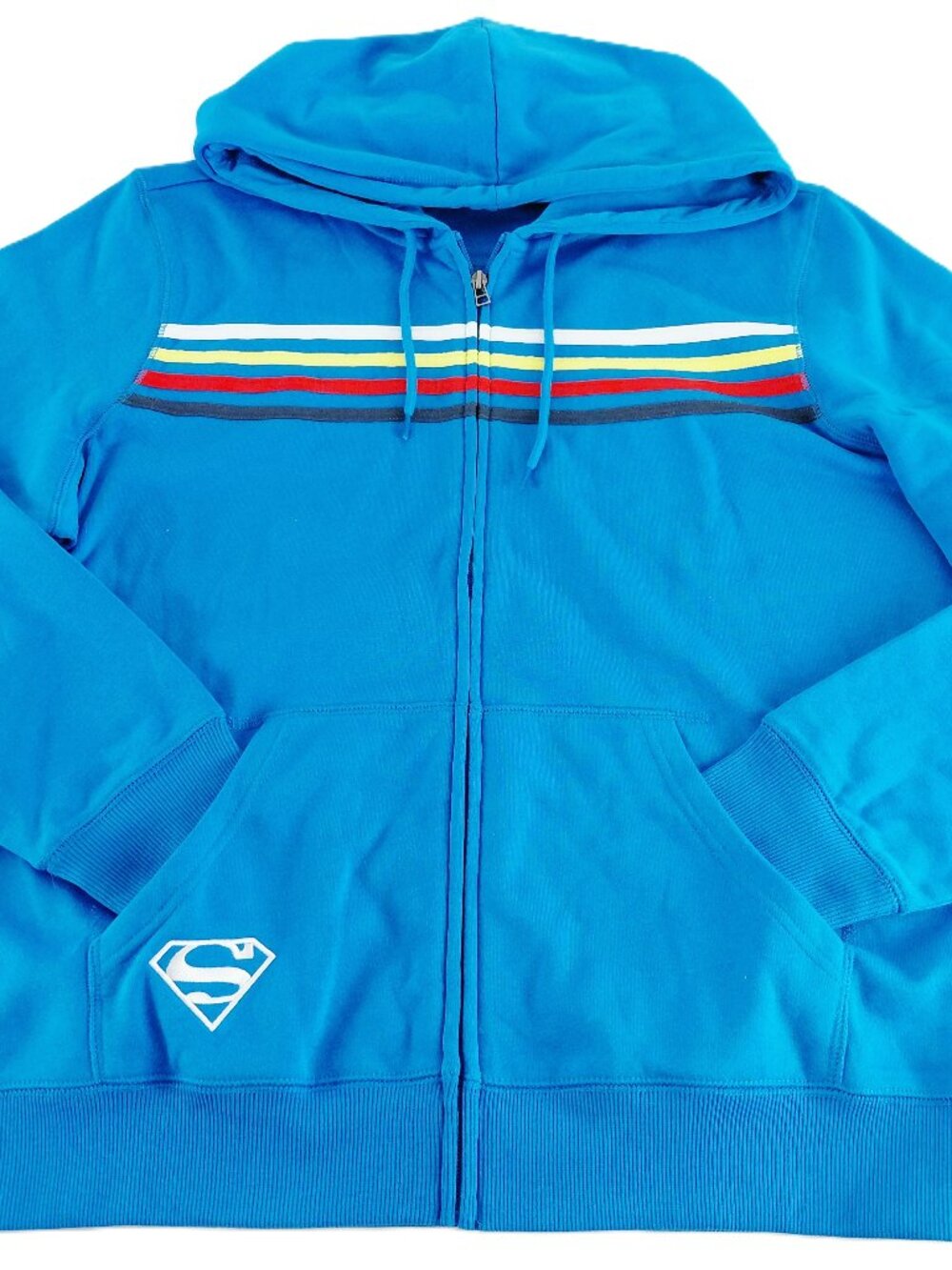 Superman Full Zip Hoodie Sweatshirt Unisex Adult Size XXL Blue Striped DC Comics